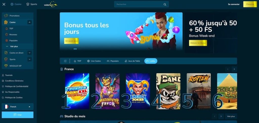Volerbet Casino page accueil